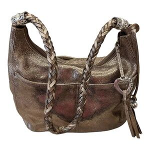 Brighton Barbados Shiny Gold Leather Hobo Shoulder Handbag In Box w/Dust Bag